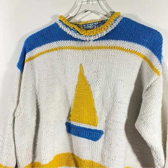 Handmade knit sweater sailboat Colorblock vintage - Picture 2 of 6